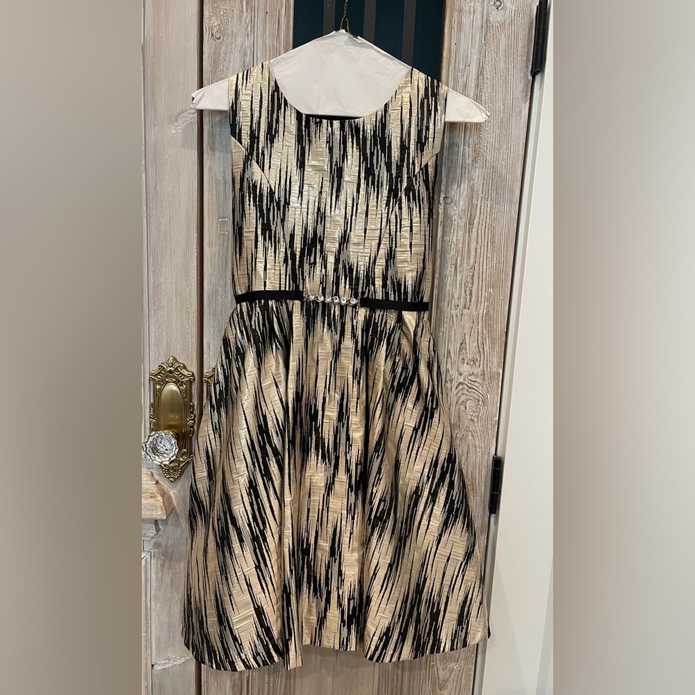 Rare Editions size 12 girl gold/black fit-n-flare special occasion party dress